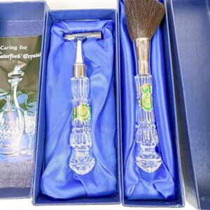 Waterford Crystal Handle Shaving Safety Razor and Make up Brush Set